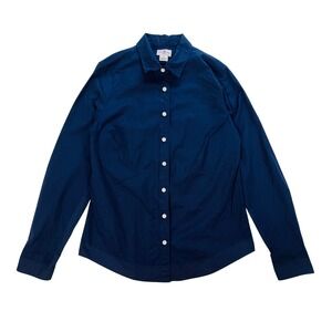 J.Crew Haberdashery Women's Navy Blue Stretch Cotton Button Down Shirt M Spandex